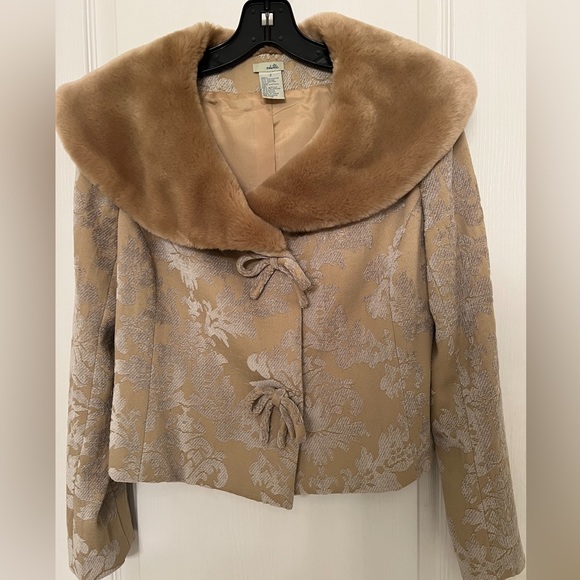 Anthropologie Odille Brocade Faux Fur Collared Jacket, 60s, Mid Century  - Sz 2 - Picture 3 of 16